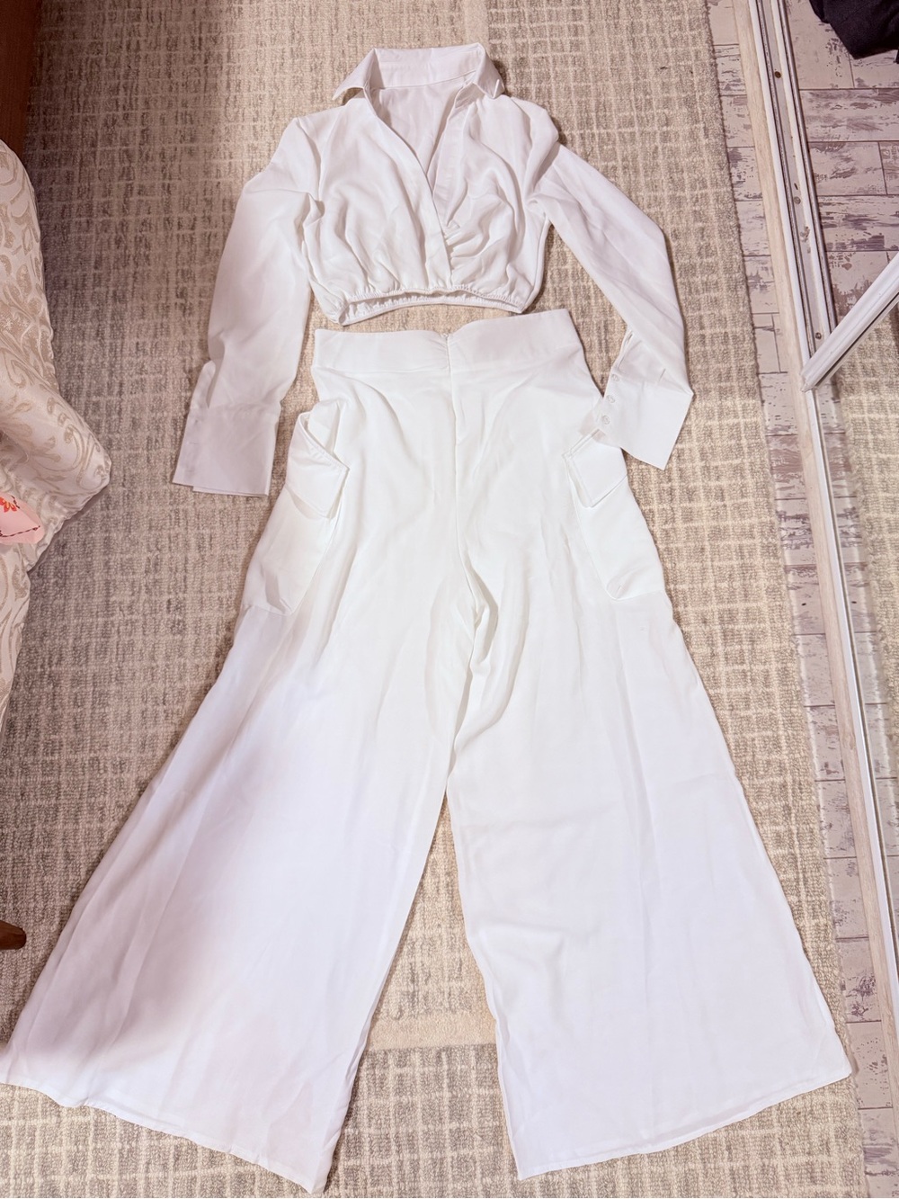 White Wide-Leg High-Waist Pants - Women's
